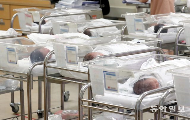 병원 신생아실 모습. 한국의 합계출산율은 0.8명대로 전 세계 최저 수준이다. 동아일보DB