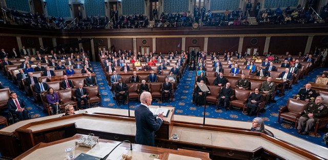 2022년 3월 의회에서 신년 국정연설을 하는 조 바이든 미국 대통령. 백악관 홈페이지