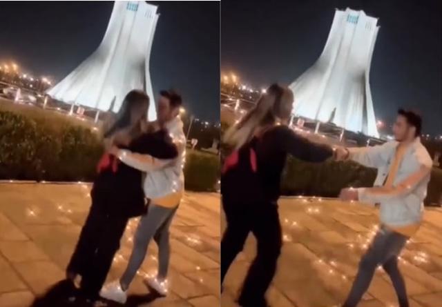 테헤란 길거리에 춤추던 커플. @IranIntl_En 트위터 캡처