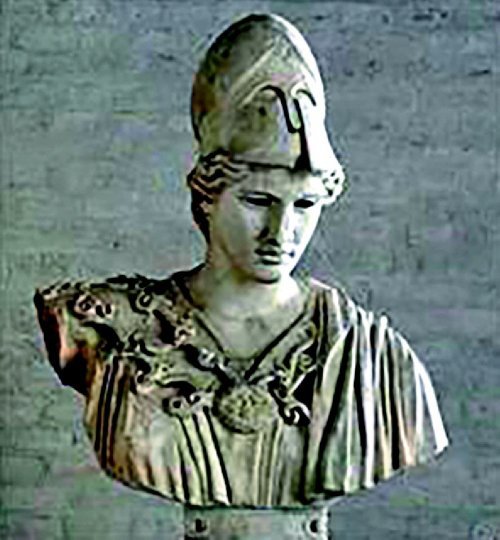 지혜의 여신 아테나 흉상. 파르메니데스는 존재론을 전개하면서 아테나가 아닌 익명의 여신을 끌어들여 기존의 전통을 뒤집고자 했다.사진 출처 위키피디아