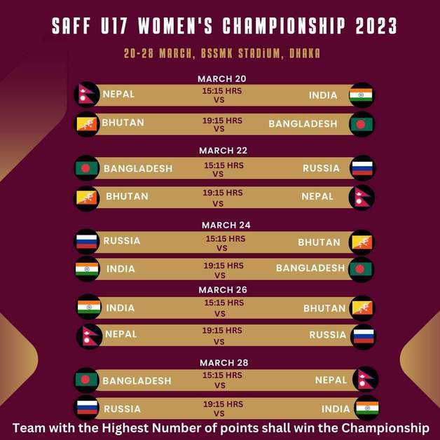 2023  SAFF U17 여자 챔피언십 대회 일정(SAFF SNS 캡처)