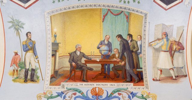 제임스 먼로 대통령(왼쪽)이 ‘먼로 독트린’을 의회에 전달하는 모습을 그린 삽화. 제임스 먼로 박물관 겸 추모도서관 홈페이지