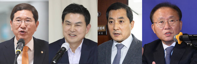 국민의힘 원내대표 후보군. 왼쪽부터 김학용 의원(4선), 김태호·박대출·윤재옥 의원(3선).