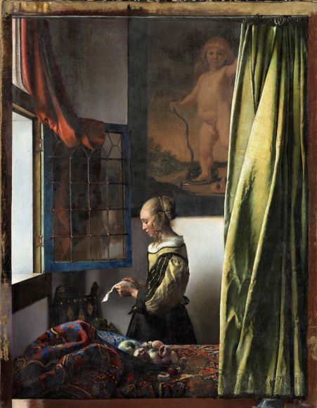 열린 창문 앞에서 편지를 읽는 소녀, 1657-58. 사진:라익스미술관