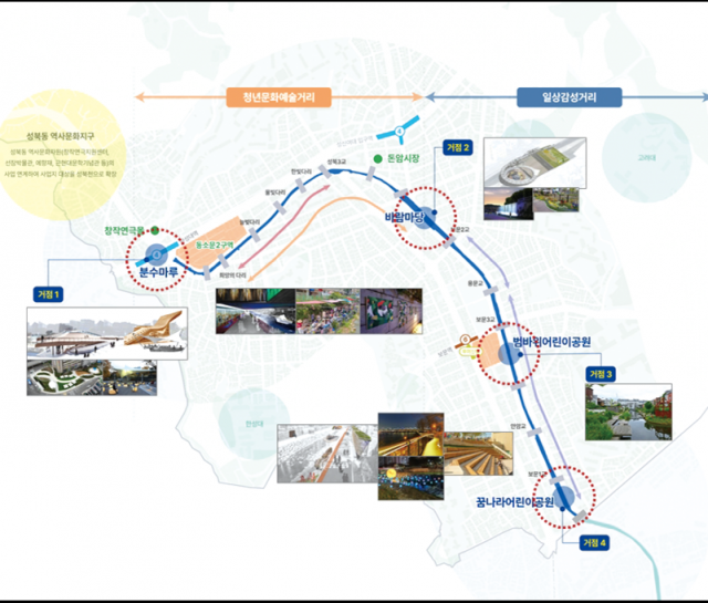 성북천길 수변활력거점 조성사업 예시 지도. 성북구 제공