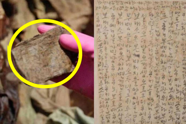 2011년 발견 당시 나신걸의 한글 편지(왼쪽). 문화재청