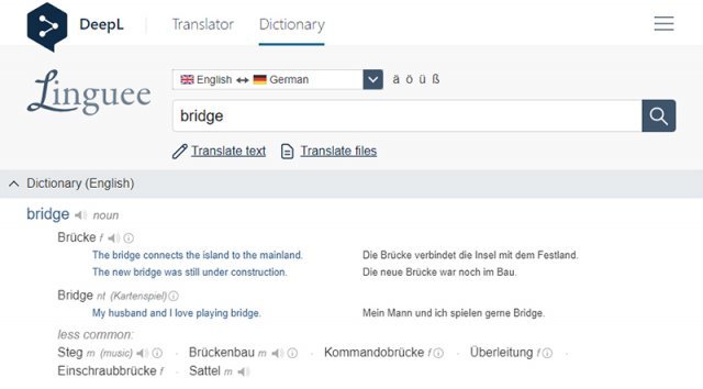 링게는 여러 언어에서 공통적으로 나타나는 언어쌍, 문장쌍 등 쌍형어를 취급하는 온라인 어학 사전이다. 출처=딥엘