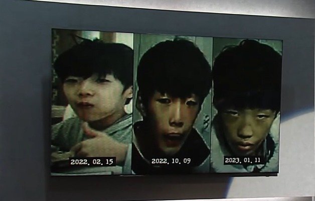 인천 초등생 A군(11)이 사망하기 1년 전 사진(맨 왼쪽)과 사망 한 달 전 사진. (SBS ‘그것이 알고싶다’ 갈무리)
