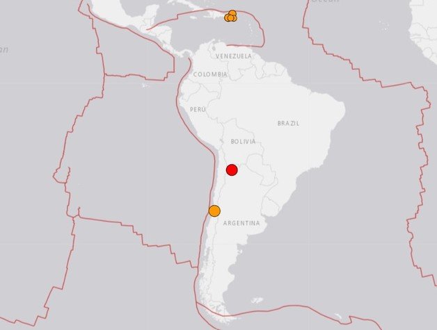 아르헨티나 북부 후후이주(州)에서 22일(현지시간) 오후 13시00분(한국시간 23일 01시00분) 규모 6.2의 지진이 발생했다.(USGS 홈페이지 갈무리).