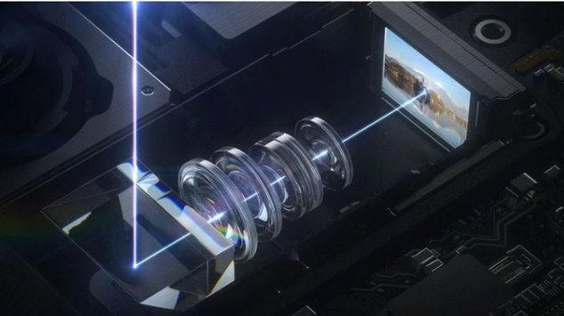 갤럭시20의 망원렌즈 . 업계에선 ‘폴디드(Folded) 렌즈’라 부른다. 프리즘(왼쪽 아래)로 들어온 빛이 렌즈로 반사돼 이미지센서로 가는 모습.  삼성전자 제공