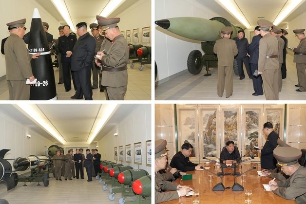 북한 김정은 노동당 총비서가 핵무기병기화사업을 지도하는 모습. (평양 노동신문=뉴스1)