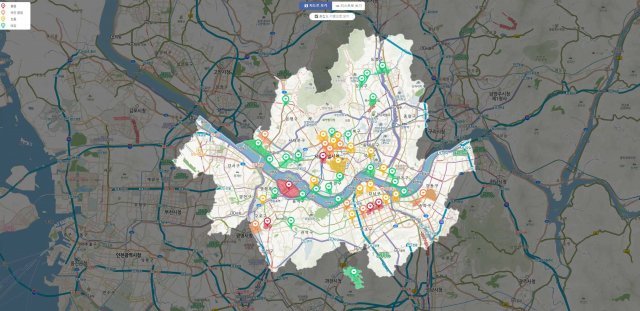 서울 실시간 도시 데이터로 확인한 서울 지역의 혼잡도. 출처=IT동아