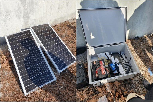 태양광을 전원으로 하는 고정형 중계기 모습.이 중계기는 해외에서 결려온 070번호를 010으로 변환해 주는 장비다.(경북경찰청 제공)