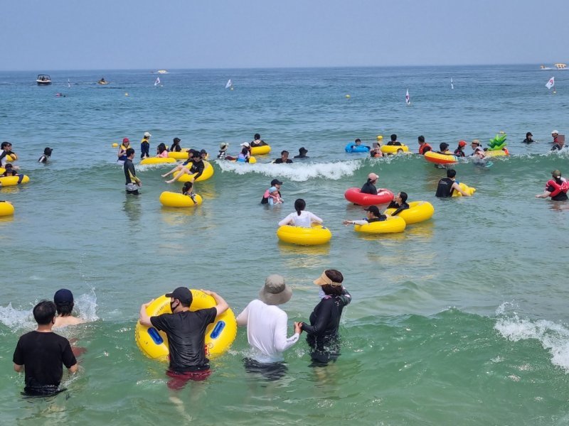 지난해 8월 6일 강원 강릉 경포해수욕장에서 피서객들이 물놀이를 즐기고 있다. 뉴스1