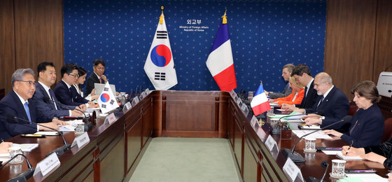 박진 외교부 장관이 14일 오후 서울 종로구 정부서울청사 별관 외교부에서 열린 제4차 한·프랑스 외교장관 전략대화에서 모두 발언을 하고 있다. 2023.4.14/뉴스1