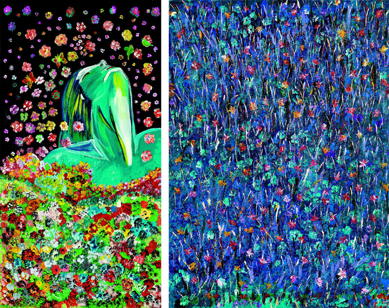2017년 작품 ‘봄(Spring·왼쪽 사진)’과 2020년 작품 ‘밤의 야생화(Wildflowers at Night)’. 금산갤러리 제공