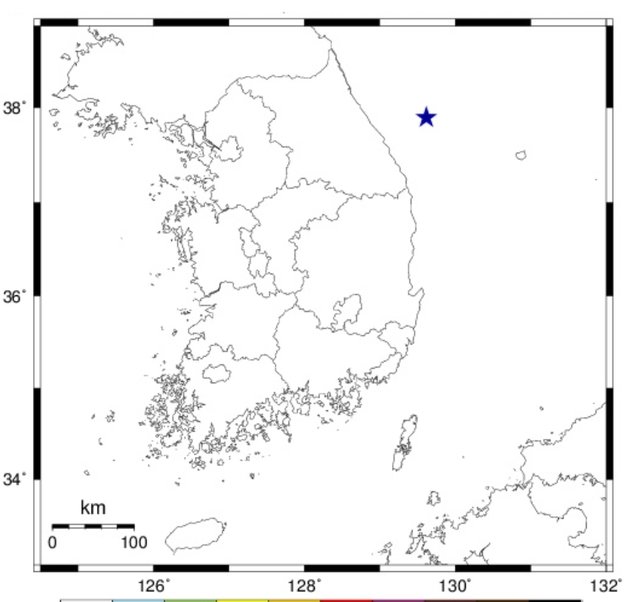 4월23일 9시6분쯤 강원 동해시 북동쪽 60㎞ 해역에서 리히터 규모 2.7지진 발생 (기상청 갈무리) ⓒ 뉴스1