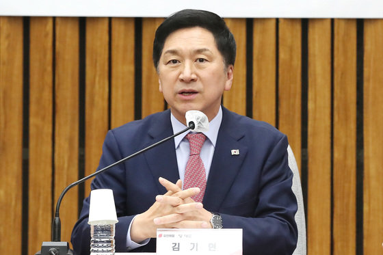 김기현 국민의힘 대표가 21일 오후 서울 여의도 국회에서 열린 마약류 관리 종합대책 관련 당·정협의회에서 모두발언을 하고 있다. 2023.4.21 뉴스1