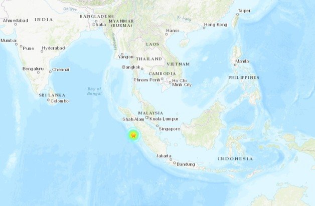 25일(현지시간) 인도네시아 수마트라섬 서쪽 부근에서 규모 7.1 지진이 발생했다. (미국 지질조사국 화면 갈무리) 2023.4.25