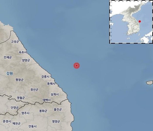 강원 동해시 북동쪽 52km 해역 지진 발생지점.(기상청 제공) 2023.4.25/뉴스1