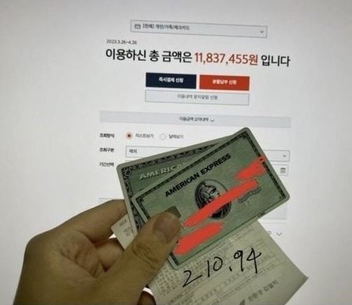 자신의 신용카드를 인증한 A 씨. 온라인커뮤니티 디시인사이드 캡처