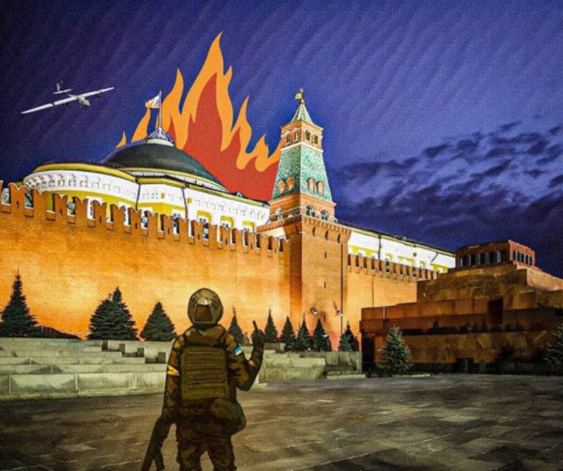 같은 날 이호르 스밀랸스키 우크라이나 우정사업본부장 또한 러시아가 억지 주장을 펴고 있다며 “‘불타는 크렘린궁’ 기념우표를 발행하겠다”고 꼬집었다. 그가 텔레그램에 공개한 해당 우표의 도안. 스멜얀스키 텔레그램