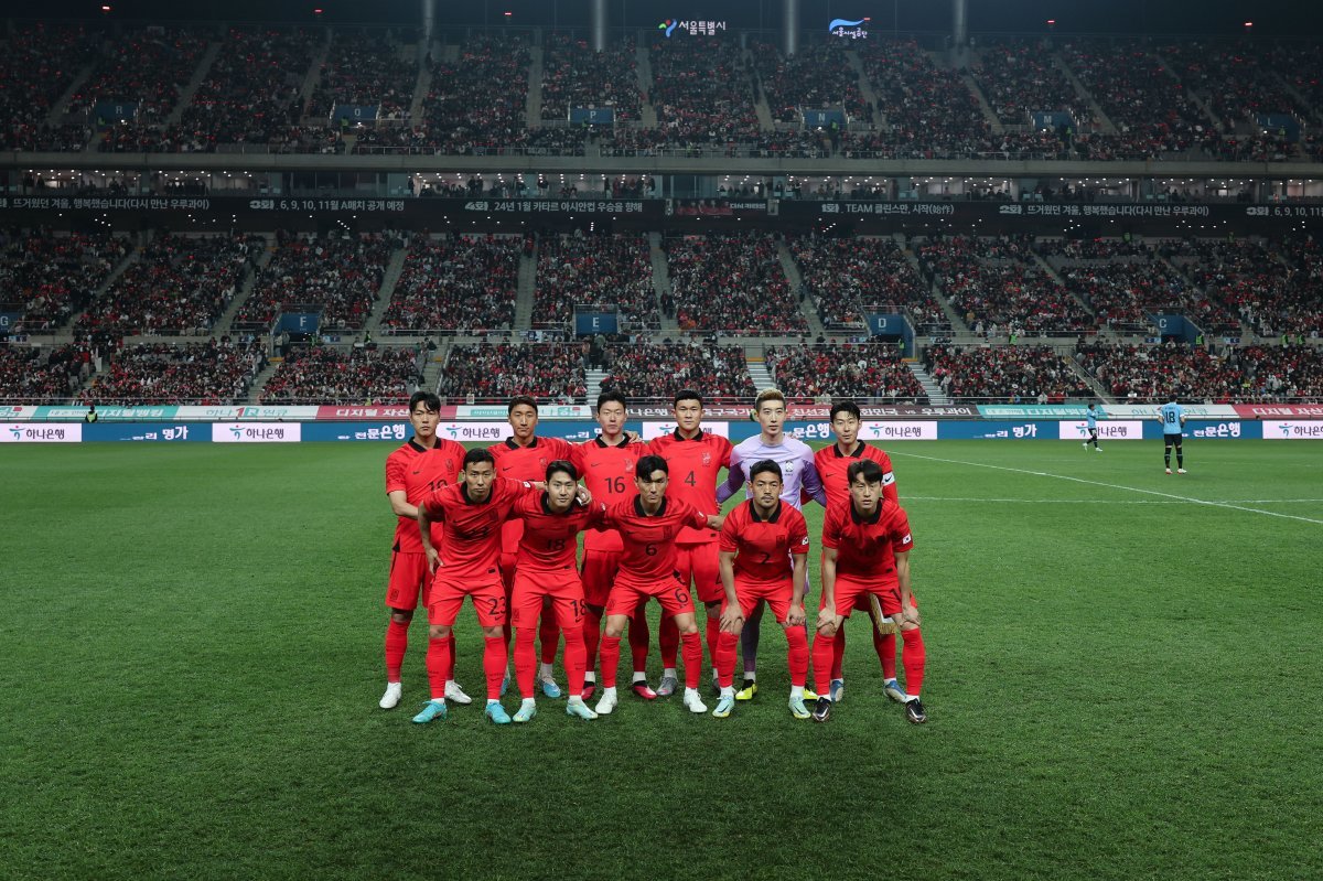 3월 28일 우루과이와의 평가전에 나선 한국 축구대표팀.