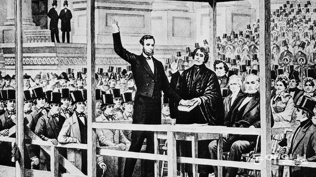 1865년 에이브러햄 링컨 대통령(왼쪽)의 취임식. 위키피디아