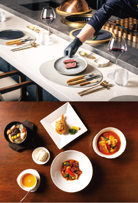 한식당 ‘우브리앙’과 중식당 ‘홍보각’을 새롭게 오픈했다. ‘우브리앙’은 최상위 등급 한우만을 사용한다(위). 중국 정통 요리를 맛볼 수 있는 ‘홍보각’ 메뉴.