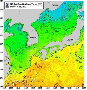 인공위성 관측을 통한 우리나라 표층상온(국립수산과학원 제공)