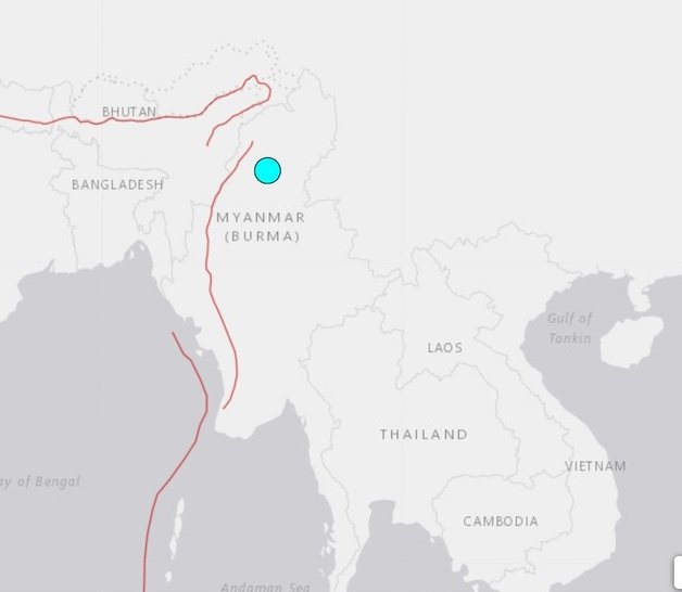 미얀마미얀마 북부 카친 주에서 한국시간으로 오후 8시20분께 규모 5.8 지진이 발생했다. USGS 캡쳐