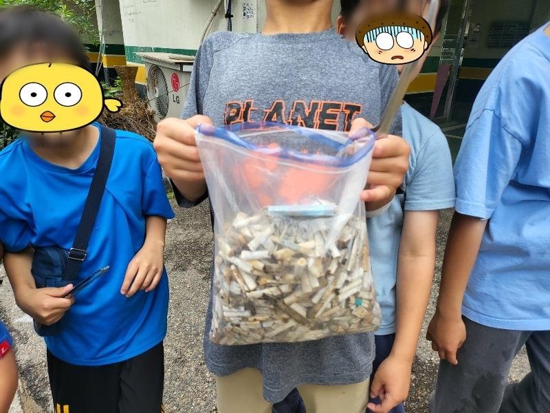 경기 부천시 원미구 소사동에서 초등학생으로 보이는 남자아이 여러 명이 길거리에 버려진 담배꽁초와 쓰레기를 줍고 있다. 보배드림