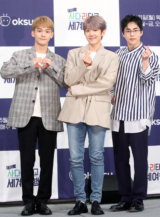 엑소의 첸(왼쪽부터), 백현, 시우민 2018.5.29. 뉴스1