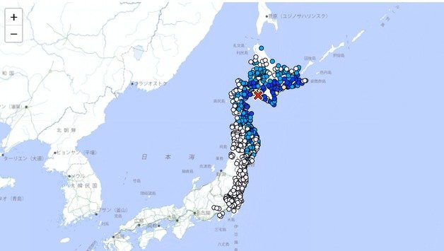 11일 일본 홋카이도 북부 앞바다에서 규모 6.2의 강진이 발생했다. (일본 기상청)