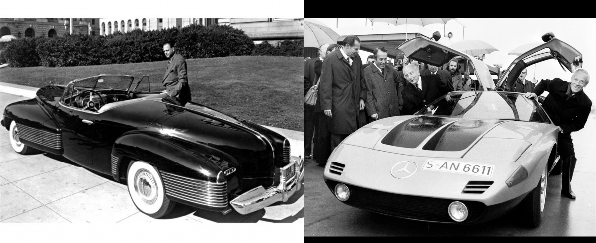 세계 첫 번째 콘셉트카인 GM 산하 브랜드 뷰익의 ‘Y-Job’(왼쪽)과 독일 메르세데스벤츠의 첫 번째 콘셉트카 C111. 각 사 제공.