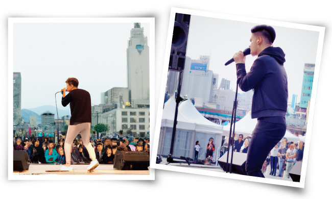 달리2에 “미국 남성 팝스타가 서울 광화문광장에서 공연하고 있다”는 문장을 입력하자 만들어진 이미지들. [이슬아 기자·달리2]
