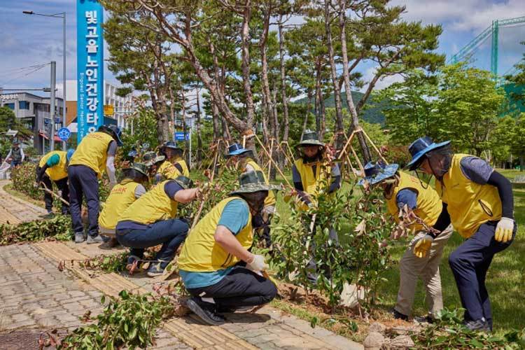 광주 빛고을노인건강타운 환경 개선을 위한 나무 심기 봉사활동을 진행하고 있는 HDC현대산업개발 임직원들(출처= HDC현대산업개발)