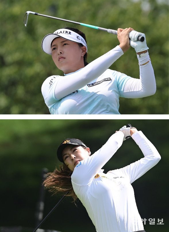 여자 골프 세계 랭킹 1위 고진영이 22일 개막하는 미국여자프로골프(LPGA)투어 시즌 두 번째 메이저대회 KPMG 여자 PGA 
챔피언십에서 통산 3번째 메이저 대회 우승에 도전한다. 고진영은 다음 주까지 세계 랭킹 1위 자리를 지키면 여자 골프 세계 랭킹 
최장 기간 1위 기록을 새로 쓴다. 아래쪽 사진은 지난해 이 대회에서 우승한 ‘디펜딩 챔피언’ 전인지의 스윙 모습. 전인지는 
LPGA투어 메이저대회에서만 3차례 우승한 ‘메이저 퀸’이다. 동아일보 DB