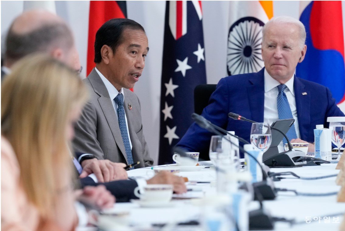 지난달 일본 히로시마에서 열린 G7 정상회담에 참석한 조코 위도도 인도네시아 대통령. AP 뉴시스