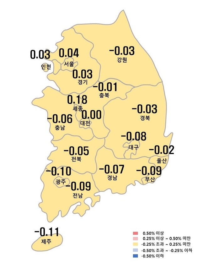 시도별 아파트 매매가격지수 변동률(부동산원 제공)