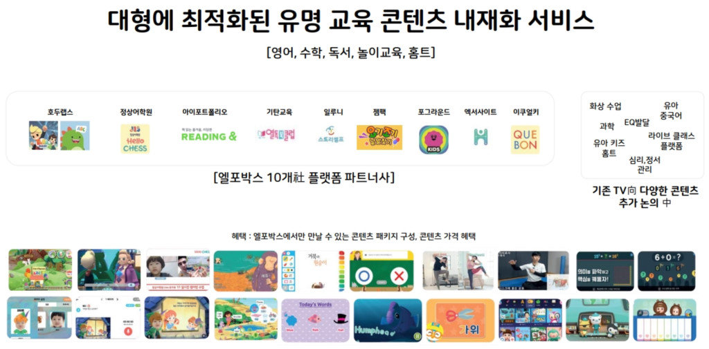 엘포박스가 제공하고 있는 다양한 콘텐츠들, 출처: 엘포박스