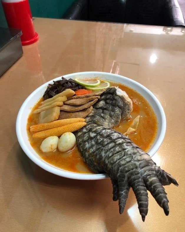 대만의 한 식당에서 판매되는 악어고기를 넣어 끓인 ‘고질라 라면’이 화제다. 해당 음식점 페이스북 갈무리
