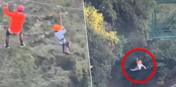 멕시코의 한 놀이공원에서 짚라인을 타던 6살 아이의 안전벨트가 끊어지면서 12m 아래로 추락했다. 페이스북 갈무리.