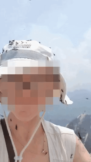 지난달 28일 북한산을 등반한 외국인 여성이 러브버그 떼에 파묻힌 모습. 인스타그램 캡처