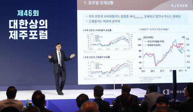 이창용 한국은행 총재가 제주포럼에서 강연하고 있다.