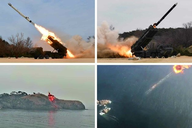 북한 순항미사일 ‘화살-1형’과 ‘2형’. (평양 노동신문=뉴스1)