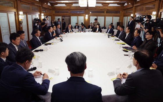 김기현 국민의힘 대표가 18일 서울 종로구 총리공관에서 열린 고위당정협의회에서 발언하고 있다. (공동취재) 2023.6.18/뉴스1 ⓒ News1