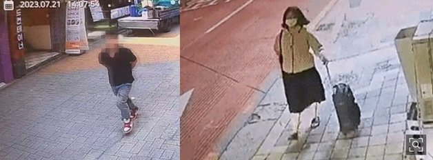 지난 21일 신림동에서 칼부림을 한 뒤 태연하게 뒷짐을 지고 가고 있는 조모씨(왼쪽)와 지난 5월 26일 또래 과외 여선생을 살해후 시신을 훼손한 뒤 시신 유기를 위해 집으로 돌아가 캐리어를 들고 태연하게 범행현장으로 가고 있는 정유정. ⓒ 뉴스1 DB