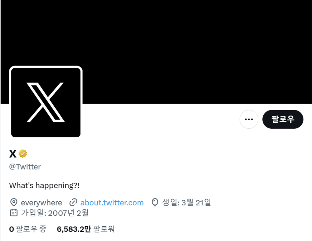 새 이름인 '엑스(X)'로 변경된 기존 트위터 공식 계정 / 출처=엑스 캡처