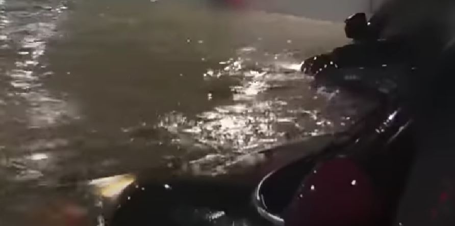 순식간에 차량 보닛까지 차오른 물. KBS충북 유튜브 캡처